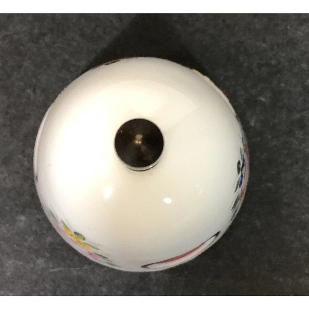Hand Bell China with Brass Handle Pink Inside Cutouts Hand Painted Floral Design
